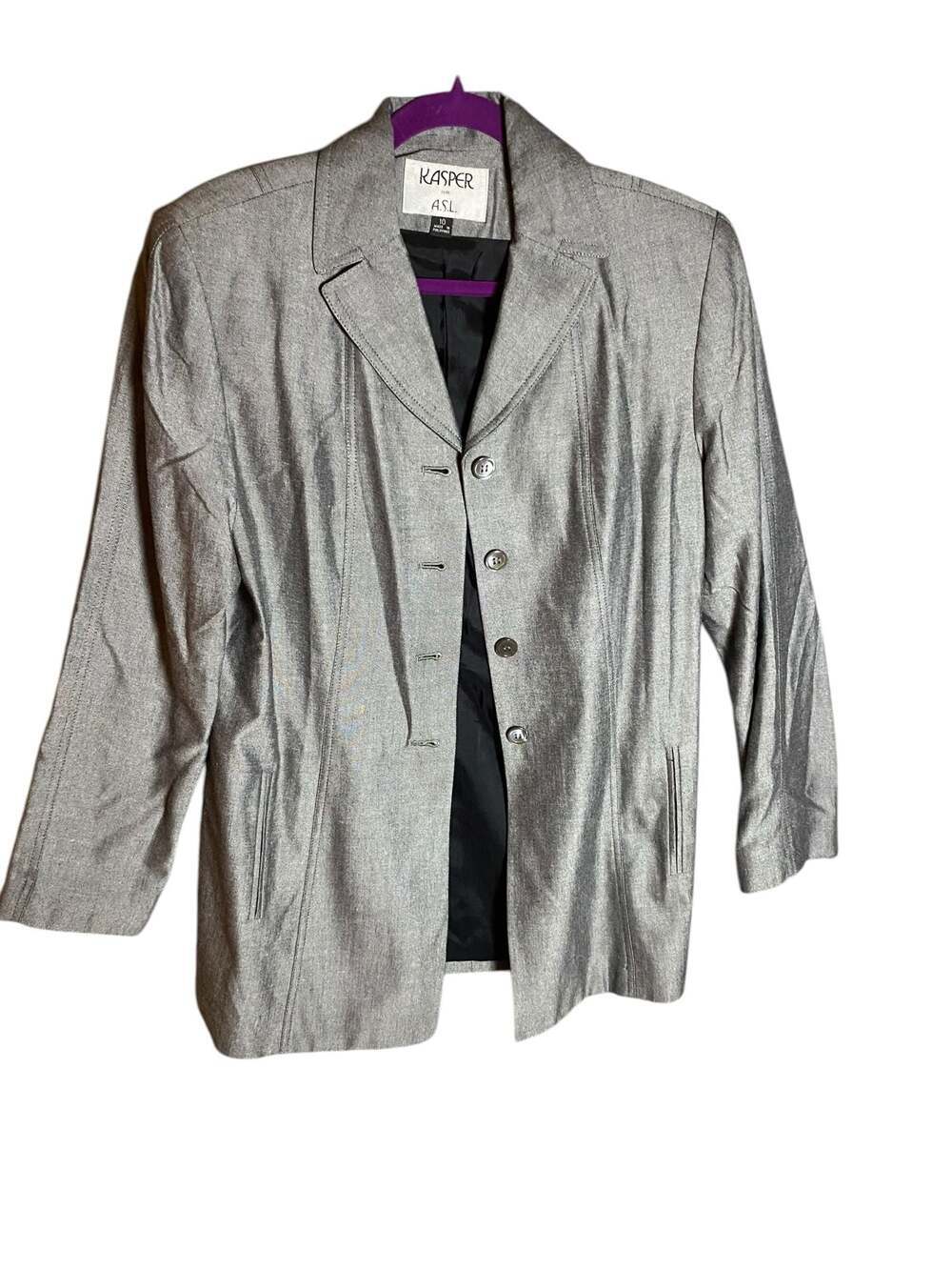 Kasper for A.S.L. Grey Viscose Rayon 2-Piece Skirt Suit Set
